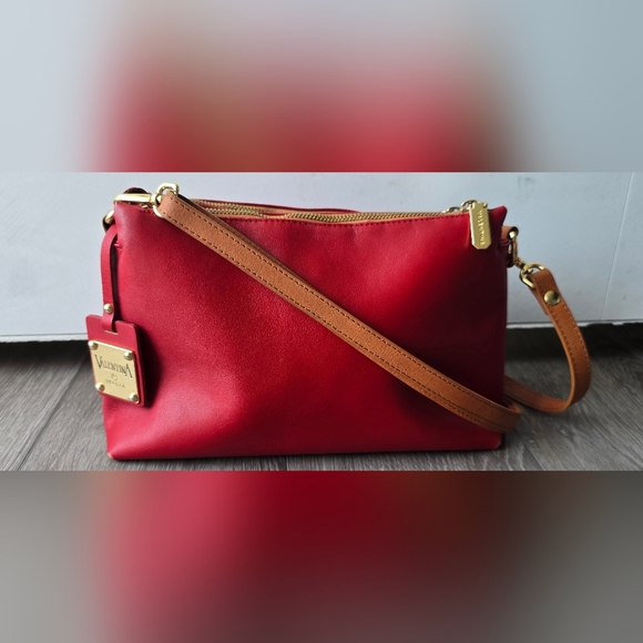 Valentina Handbags - Valentina Italia Genuine Leather Red Crossbody Bag Made in Italy Gold Hardware